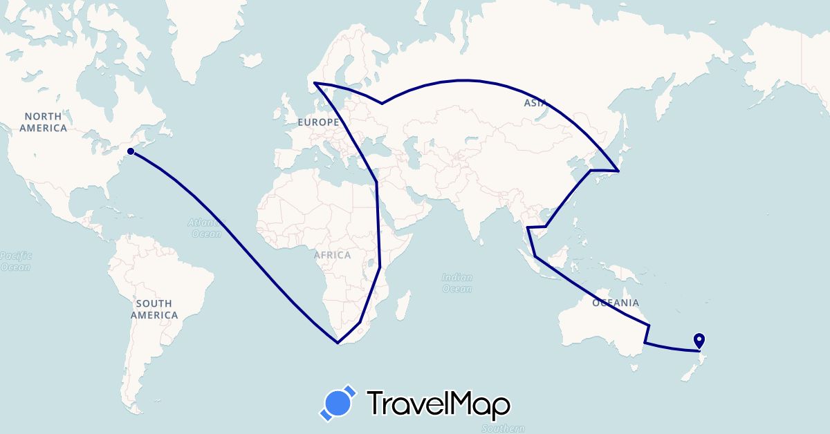 TravelMap itinerary: driving in Australia, Israel, Japan, South Korea, Norway, New Zealand, Romania, Russia, Singapore, Thailand, Turkey, Tanzania, United States, Vietnam, South Africa (Africa, Asia, Europe, North America, Oceania)